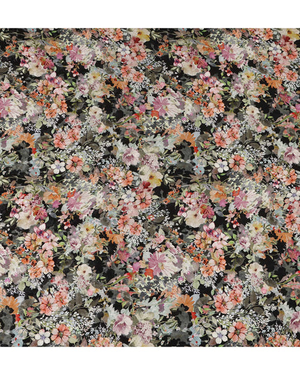 Black Multicolor Floral Printed Cotton Satin Fabric 110 Cms Width Soft Smooth Lustrous Dress Material India-D27969 - Regal Fabrics