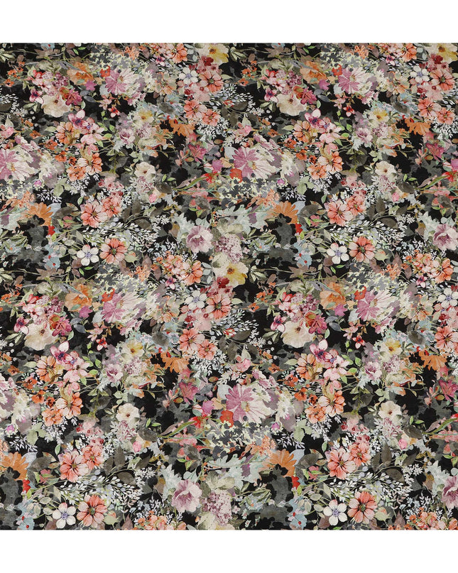 Black Multicolor Floral Printed Cotton Satin Fabric 110 Cms Width Soft Smooth Lustrous Dress Material India-D27969 - Regal Fabrics