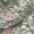 Grey Soft Floral Botanical Garden Print Viscose Crepe Fabric, 110 Cms Width, Made in India-D28262 Regal Fabrics