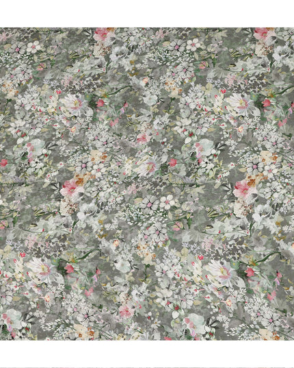 Grey Soft Floral Botanical Garden Print Viscose Crepe Fabric, 110 Cms Width, Made in India-D28262 Regal Fabrics