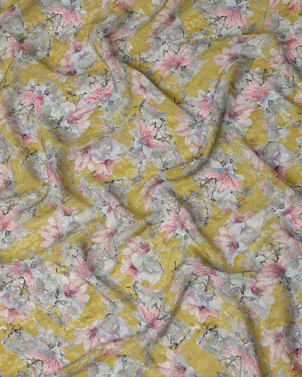 Yellow Watercolor Floral Print Viscose Crepe Fabric, 110 Cms Width, Made in India-D28257 Regal Fabrics