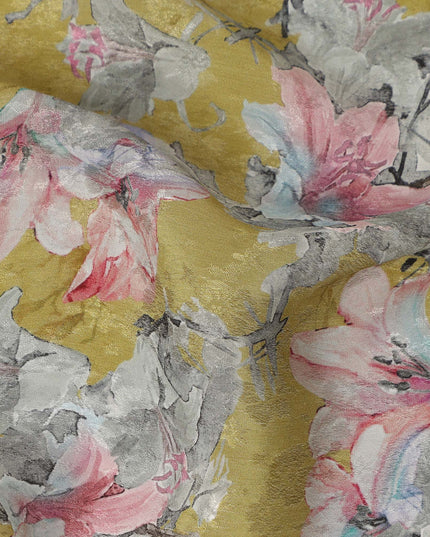 Yellow Watercolor Floral Print Viscose Crepe Fabric, 110 Cms Width, Made in India-D28257 Regal Fabrics
