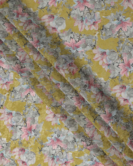 Yellow Watercolor Floral Print Viscose Crepe Fabric, 110 Cms Width, Made in India-D28257 Regal Fabrics