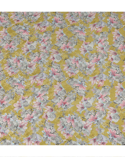 Yellow Watercolor Floral Print Viscose Crepe Fabric, 110 Cms Width, Made in India-D28257 Regal Fabrics