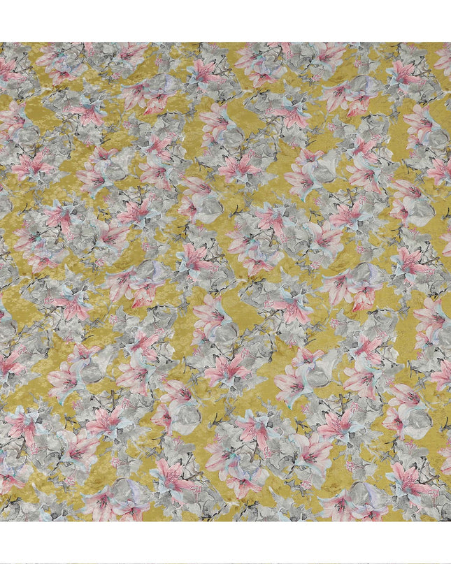 Yellow Watercolor Floral Print Viscose Crepe Fabric, 110 Cms Width, Made in India-D28257