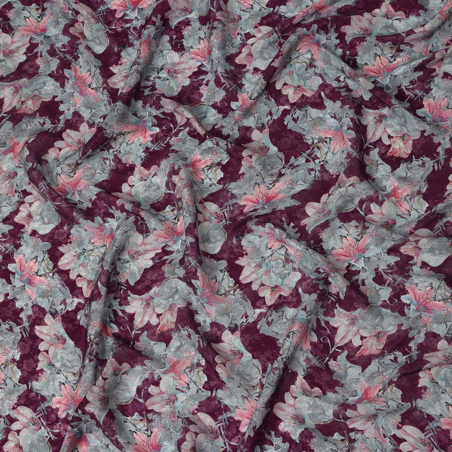 Wine Floral Printed Cotton Satin Fabric 110 Cms Width Soft Smooth Lustrous Dress Material India-D27964 Regal Fabrics