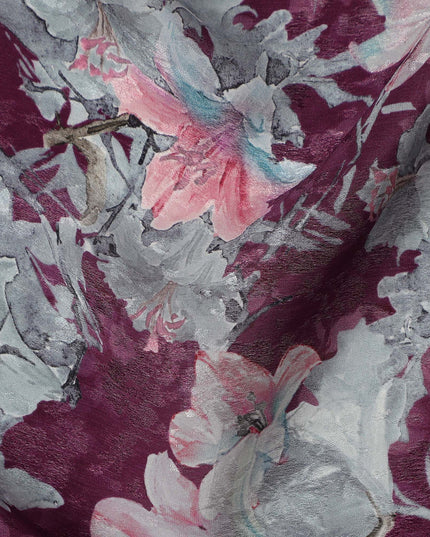 Wine Floral Printed Cotton Satin Fabric 110 Cms Width Soft Smooth Lustrous Dress Material India-D27964 - Regal Fabrics