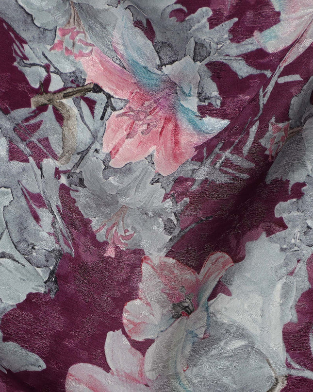 Wine Floral Printed Cotton Satin Fabric 110 Cms Width Soft Smooth Lustrous Dress Material India-D27964 - Regal Fabrics