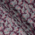Wine Floral Printed Cotton Satin Fabric 110 Cms Width Soft Smooth Lustrous Dress Material India-D27964 - Regal Fabrics
