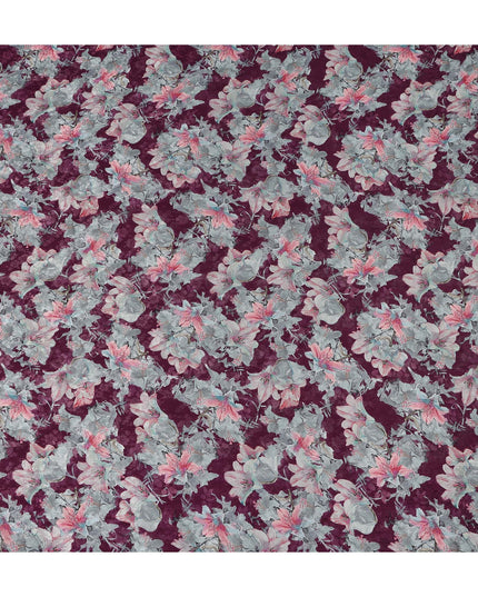 Wine Floral Printed Cotton Satin Fabric 110 Cms Width Soft Smooth Lustrous Dress Material India-D27964 - Regal Fabrics