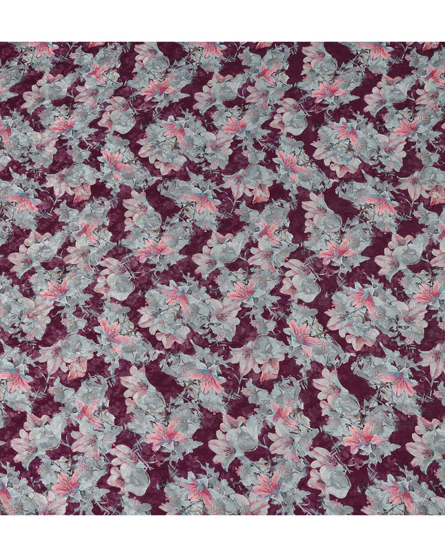 Wine Floral Printed Cotton Satin Fabric 110 Cms Width Soft Smooth Lustrous Dress Material India-D27964 - Regal Fabrics