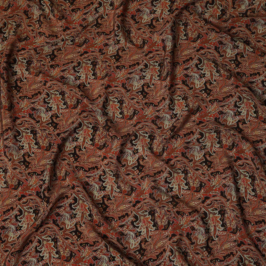 Dark Brown Rust Paisley Printed Cotton Satin Fabric 110 Cms Width India-D27974 - Regal Fabrics