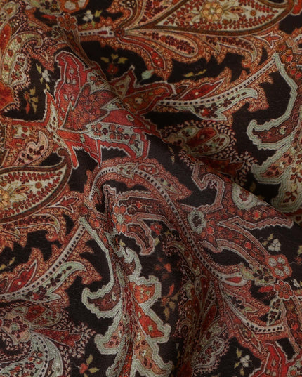 Dark Brown Rust Paisley Printed Cotton Satin Fabric 110 Cms Width India-D27974 - Regal Fabrics
