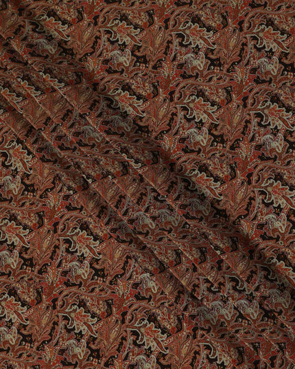Dark Brown Rust Paisley Printed Cotton Satin Fabric 110 Cms Width India-D27974 - Regal Fabrics