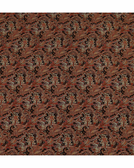 Dark Brown Rust Paisley Printed Cotton Satin Fabric 110 Cms Width India-D27974 - Regal Fabrics