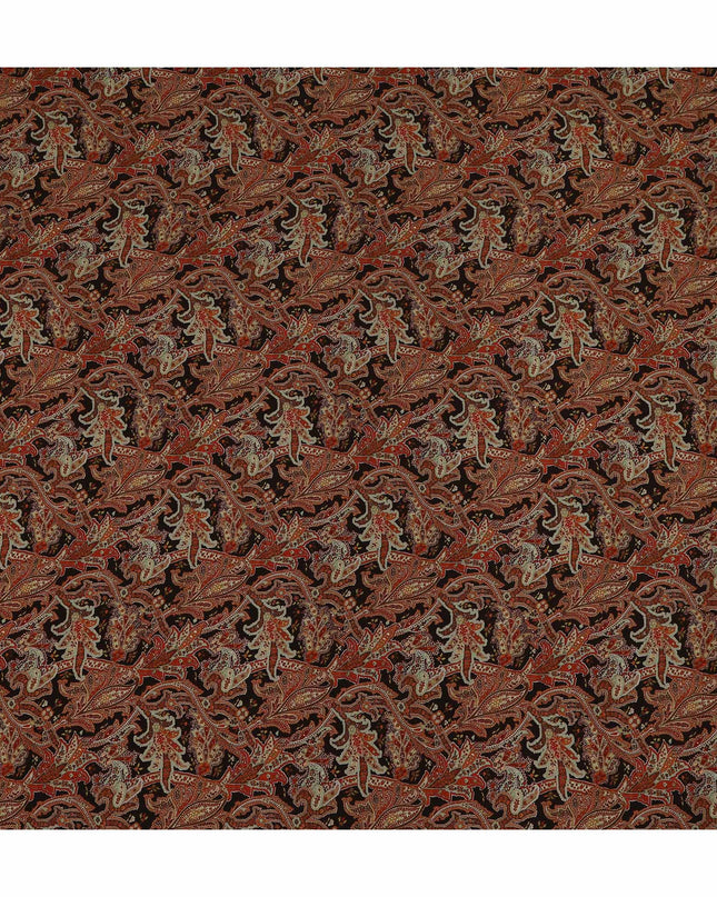 Dark Brown Rust Paisley Printed Cotton Satin Fabric 110 Cms Width India-D27974 - Regal Fabrics