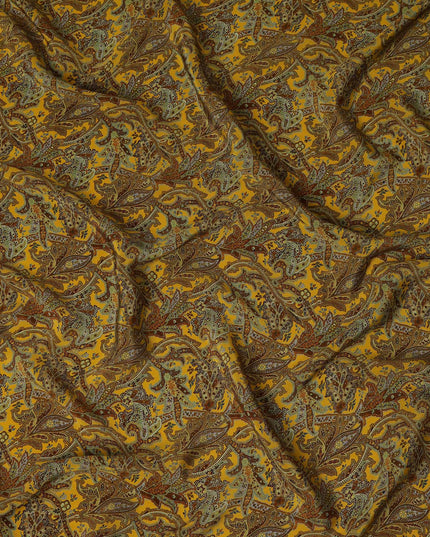 Mustard Yellow Paisley Printed Cotton Satin Fabric 110 Cms Width Soft Smooth Lustrous Dress Material India-D27970 - Regal Fabrics