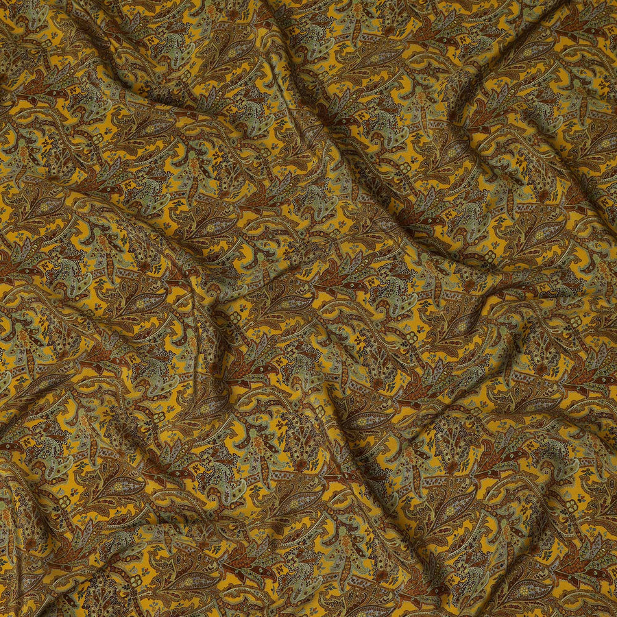 Mustard Yellow Paisley Printed Cotton Satin Fabric 110 Cms Width Soft Smooth Lustrous Dress Material India-D27970 - Regal Fabrics