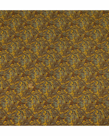 Mustard Yellow Paisley Printed Cotton Satin Fabric 110 Cms Width Soft Smooth Lustrous Dress Material India-D27970 - Regal Fabrics