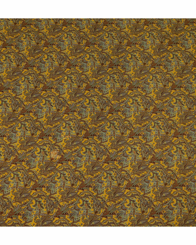 Mustard Yellow Paisley Printed Cotton Satin Fabric 110 Cms Width Soft Smooth Lustrous Dress Material India-D27970 - Regal Fabrics