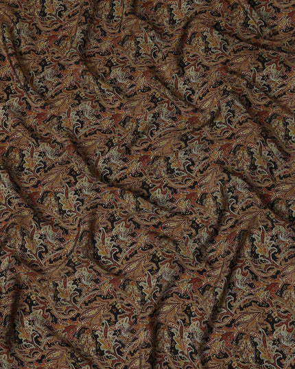 Brown Paisley Printed Cotton Satin Fabric 110 Cms Width Soft Smooth Lustrous Dress Material India-D27967 - Regal Fabrics