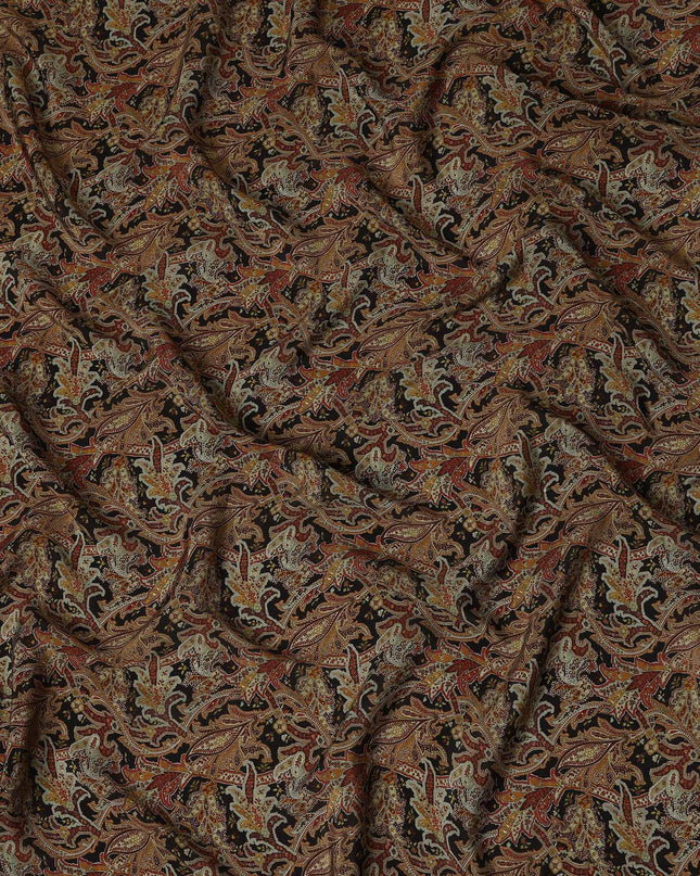 Brown Paisley Printed Cotton Satin Fabric 110 Cms Width Soft Smooth Lustrous Dress Material India-D27967 - Regal Fabrics