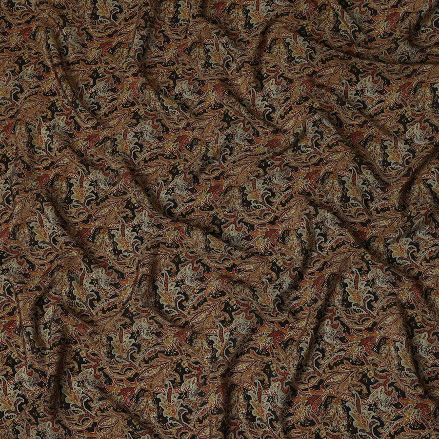 Brown Paisley Printed Cotton Satin Fabric 110 Cms Width Soft Smooth Lustrous Dress Material India-D27967 - Regal Fabrics