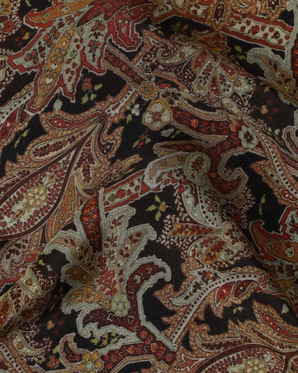 Brown Paisley Printed Cotton Satin Fabric 110 Cms Width Soft Smooth Lustrous Dress Material India-D27967 - Regal Fabrics