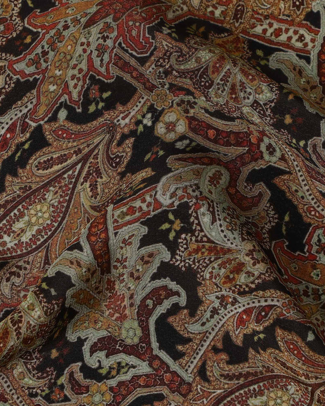 Brown Paisley Printed Cotton Satin Fabric 110 Cms Width Soft Smooth Lustrous Dress Material India-D27967 - Regal Fabrics