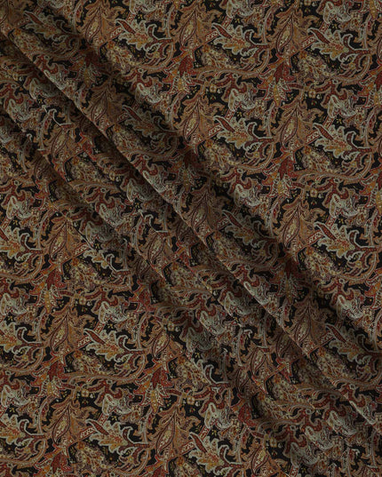 Brown Paisley Printed Cotton Satin Fabric 110 Cms Width Soft Smooth Lustrous Dress Material India-D27967 - Regal Fabrics