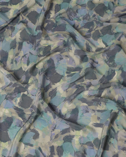 Grey Blue Abstract Floral Printed Cotton Satin Fabric 110 Cms Width India-D27979 - Regal Fabrics
