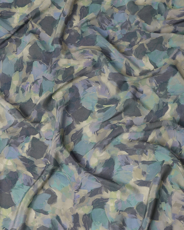 Grey Blue Abstract Floral Printed Cotton Satin Fabric 110 Cms Width India-D27979 - Regal Fabrics