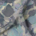 Grey Blue Abstract Floral Printed Cotton Satin Fabric 110 Cms Width India-D27979 - Regal Fabrics