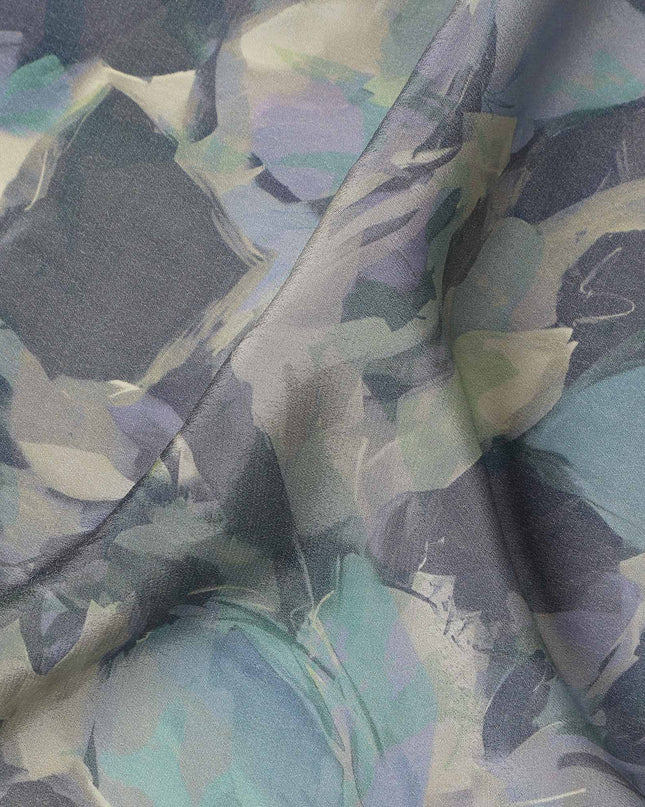 Grey Blue Abstract Floral Printed Cotton Satin Fabric 110 Cms Width India-D27979 - Regal Fabrics