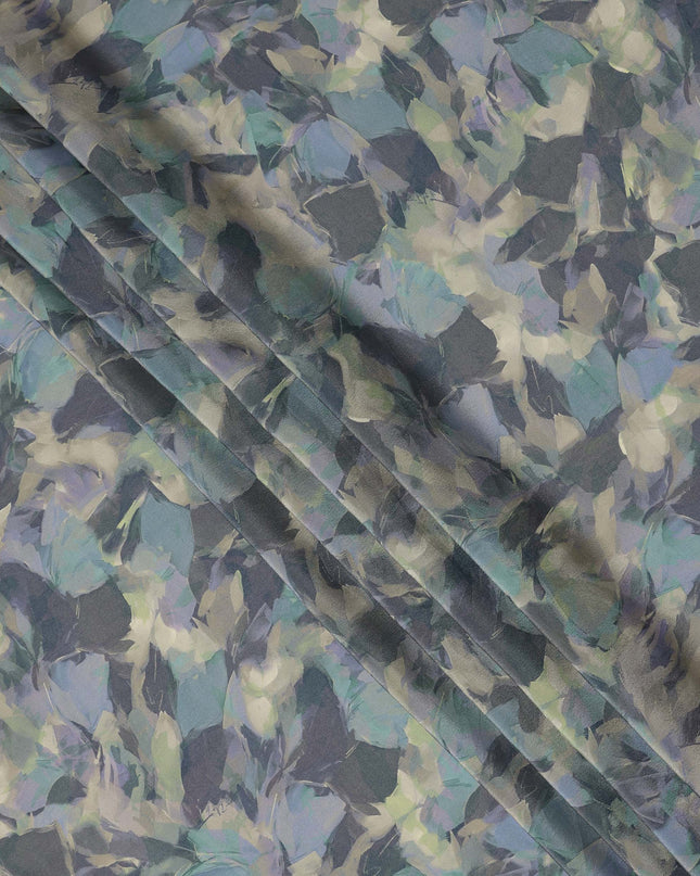 Grey Blue Abstract Floral Printed Cotton Satin Fabric 110 Cms Width India-D27979 - Regal Fabrics
