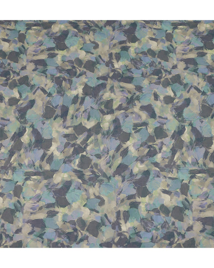 Grey Blue Abstract Floral Printed Cotton Satin Fabric 110 Cms Width India-D27979 - Regal Fabrics