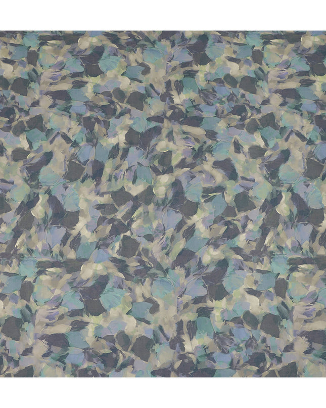 Grey Blue Abstract Floral Printed Cotton Satin Fabric 110 Cms Width India-D27979 - Regal Fabrics