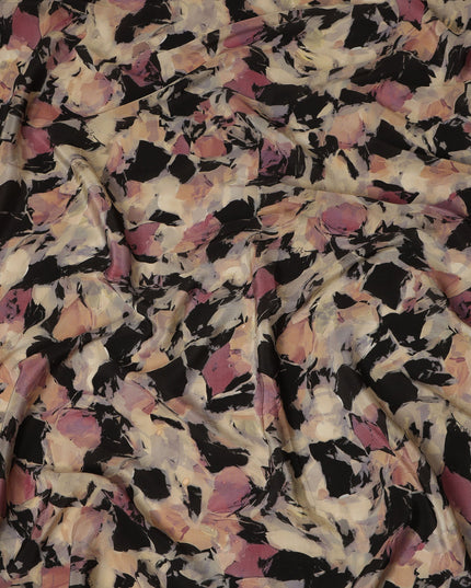 Black Beige Mauve Abstract Floral Printed Cotton Satin Fabric 110 Cms Width India-D27978 - Regal Fabrics
