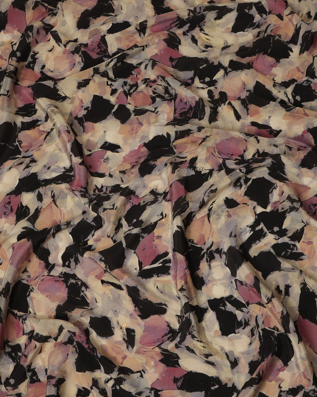 Black Beige Mauve Abstract Floral Printed Cotton Satin Fabric 110 Cms Width India-D27978 - Regal Fabrics