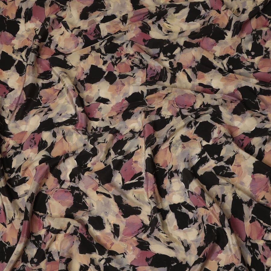 Black Beige Mauve Abstract Floral Printed Cotton Satin Fabric 110 Cms Width India-D27978 - Regal Fabrics
