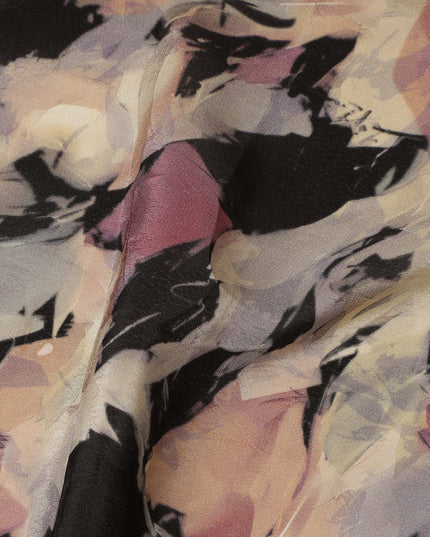 Black Beige Mauve Abstract Floral Printed Cotton Satin Fabric 110 Cms Width India-D27978 - Regal Fabrics