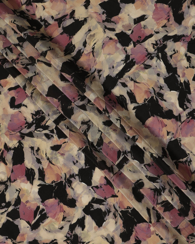 Black Beige Mauve Abstract Floral Printed Cotton Satin Fabric 110 Cms Width India-D27978 - Regal Fabrics