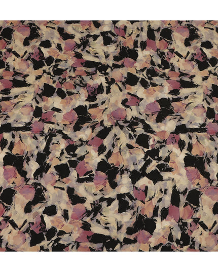 Black Beige Mauve Abstract Floral Printed Cotton Satin Fabric 110 Cms Width India-D27978 - Regal Fabrics