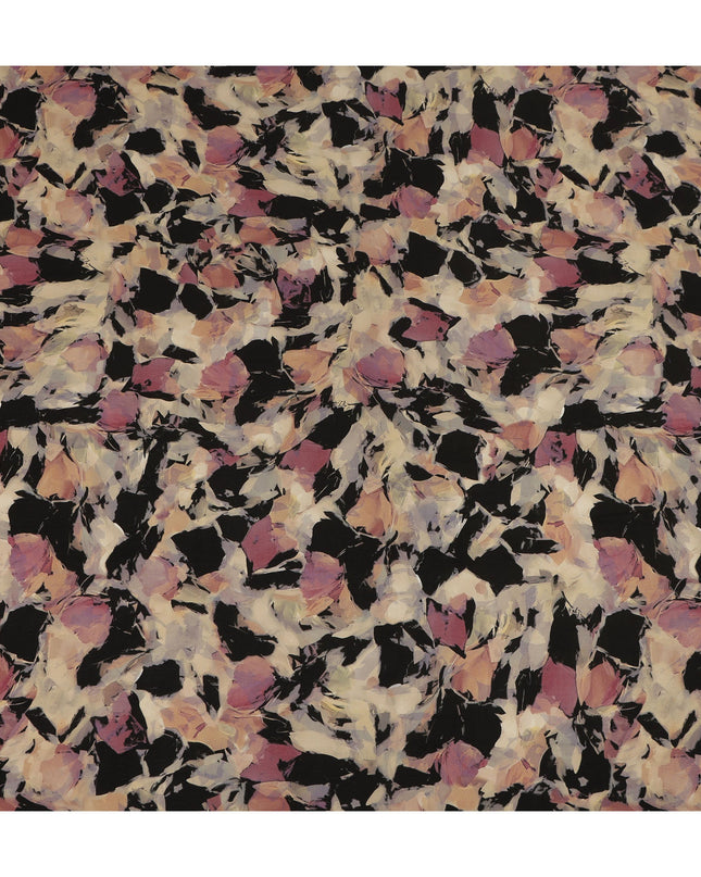 Black Beige Mauve Abstract Floral Printed Cotton Satin Fabric 110 Cms Width India-D27978 - Regal Fabrics