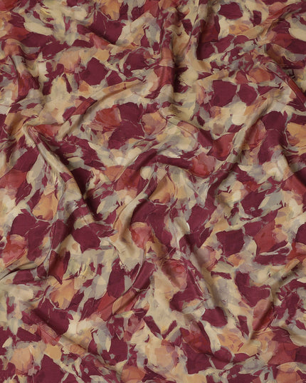 Maroon Beige Abstract Floral Printed Cotton Satin Fabric 110 Cms Width India-D27980 - Regal Fabrics