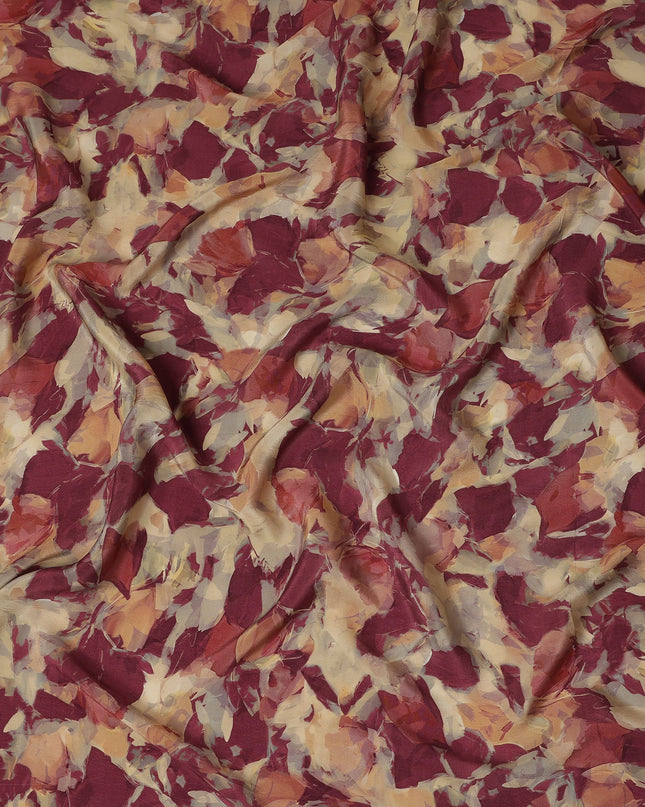 Maroon Beige Abstract Floral Printed Cotton Satin Fabric 110 Cms Width India-D27980 - Regal Fabrics