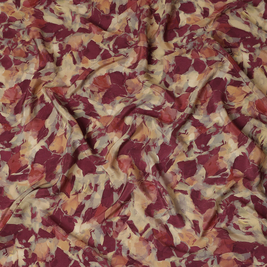 Maroon Beige Abstract Floral Printed Cotton Satin Fabric 110 Cms Width India-D27980 - Regal Fabrics