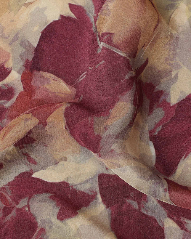 Maroon Beige Abstract Floral Printed Cotton Satin Fabric 110 Cms Width India-D27980 - Regal Fabrics