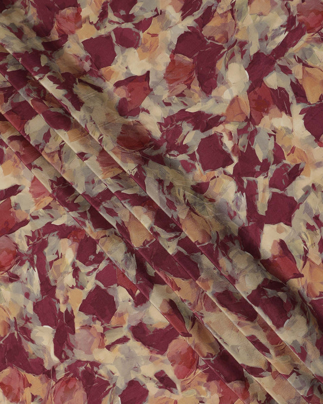 Maroon Beige Abstract Floral Printed Cotton Satin Fabric 110 Cms Width India-D27980 - Regal Fabrics