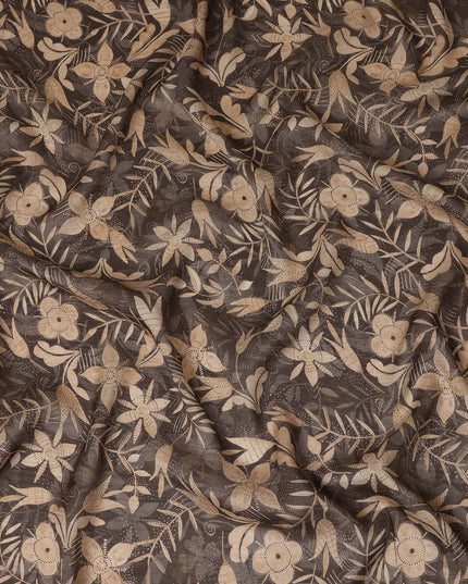 Brown Beige Floral Printed Cotton Satin Fabric 110 Cms Width India-D27973 - Regal Fabrics